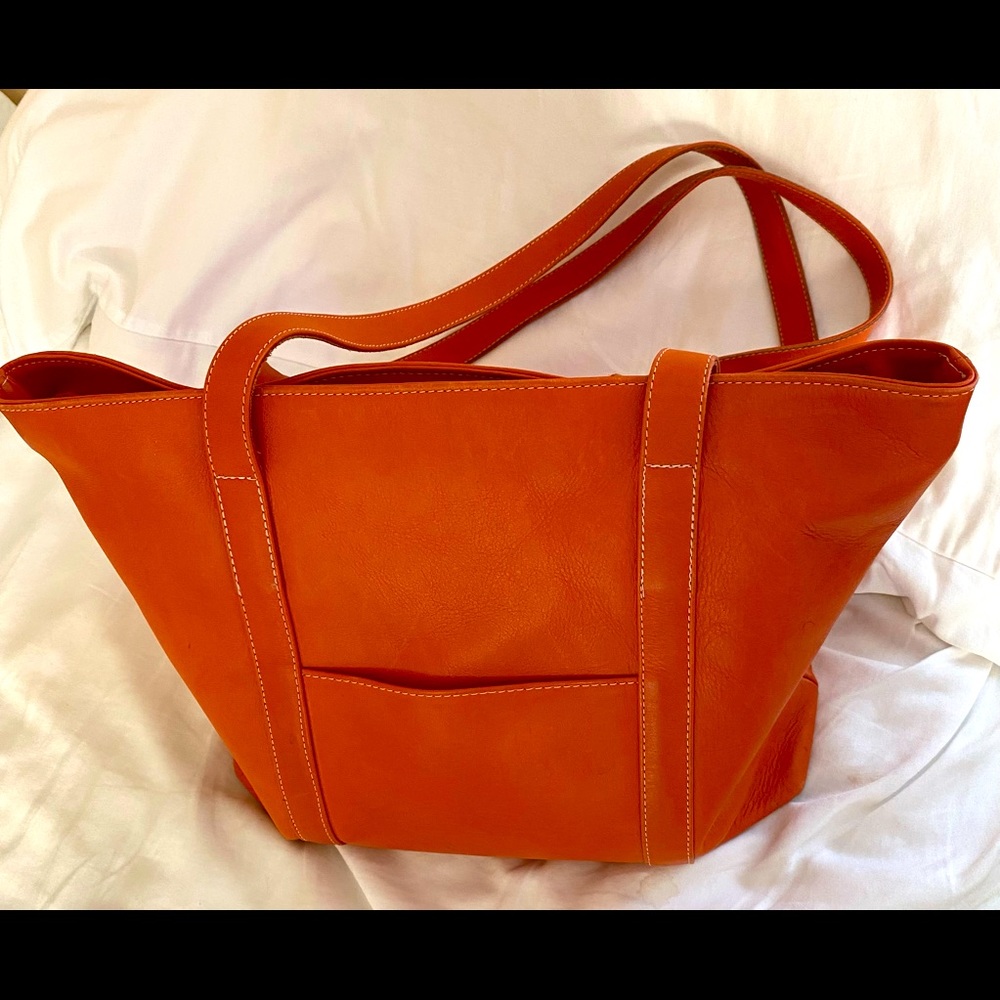 Orange tote bag long handles